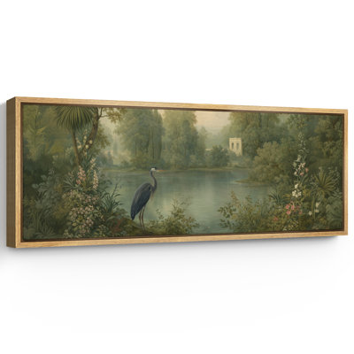 Serene Lake Heron Landscape Extra Large Pictures Framed Canvas Print Wall Art