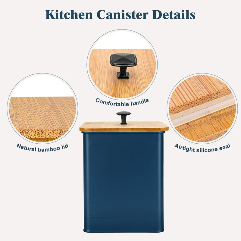 Ensemble de 3 pots de cuisine avec couvercle en bambou bleu hermétique