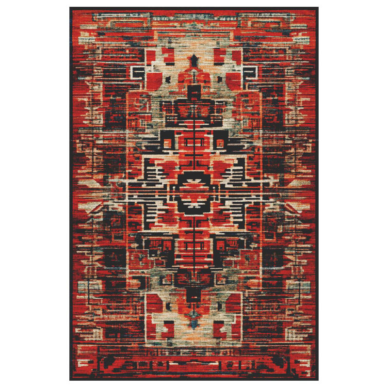 Jateen Collection Digital Print Cotton-Polyester Blend Red Black Rug, Runner 4' x 14'10"