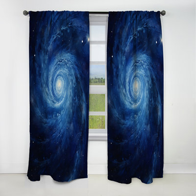 Blue Swirl Wave Spiral IV - Abstract Spirals Curtain - Velvet Blackout Abstract Curtain - 1 Panels