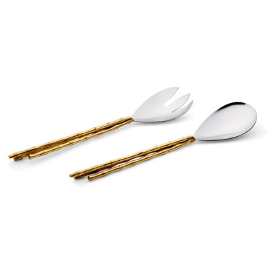 Nckel Gold Bamboo Salad Utensils