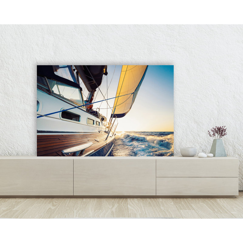 Wall art decor "Golden Sea Spray" - Serene Sailboat Close-Up on Wrapped Canvas, H 32 po x l 48 po x P 1,5 po