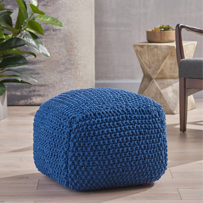 Pouf tricoté en coton bleu marine, l 20,5 po x P 20,5 po, H 16,5 po, pour confort moderne en bleu marine, intérieur 20,47 po x 20,47 po x 16,4 po