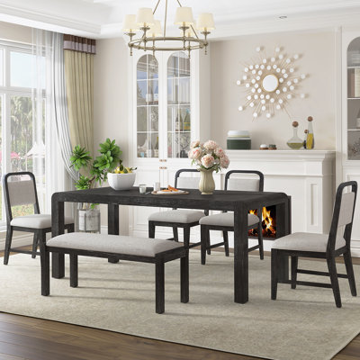 6-Piece Dining Set, Extendable Dining Table With 4 Upholstered Chairs And 1 Bench