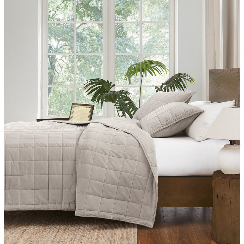 Ensemble de courtepointe en velours de coton matelassé Brooklyn, Gris, Courtepointe très grand et 2 très grandes taies 