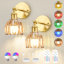 Ensemble de 2 appliques murales rechargeables à DEL avec télécommande, lumière sans fil à piles avec abat-jour en verre tulipe, 12 couleurs RVB et intensité variable (ampoules incluses)-231224469-231537596