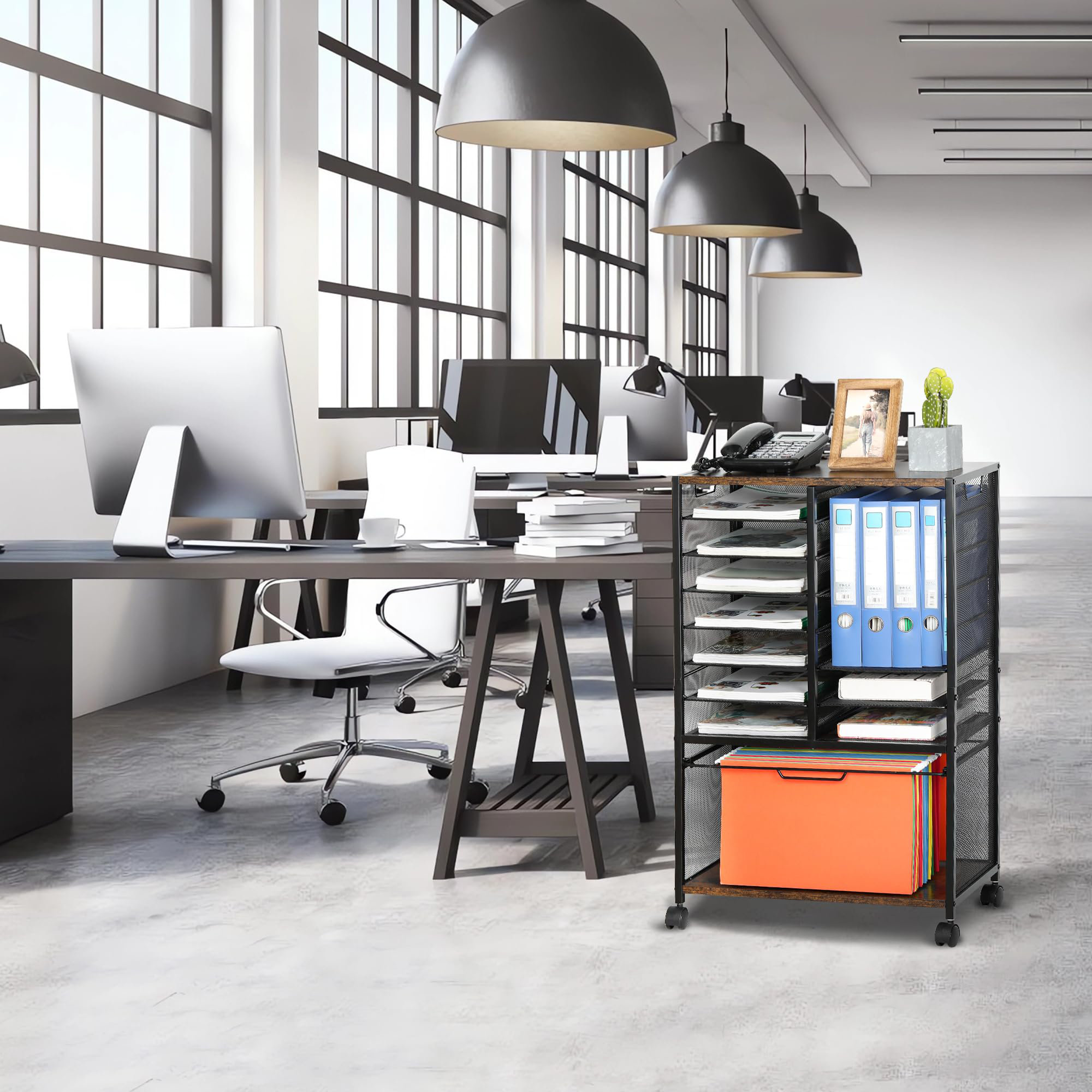 Chariot De Classement Suspendu à Roulettes - 70x37x60 Cm - Capacité 30 Kg - Pour Bureau, Salle De Réunion - 4