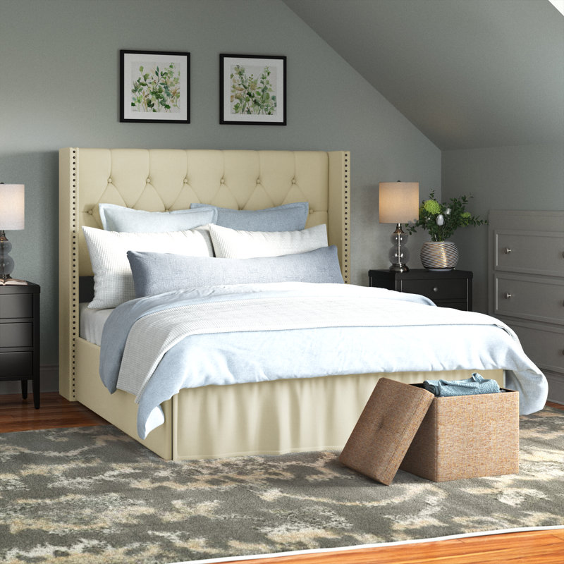 Javionte Upholstered Wingback Storage Bed, Beige, Queen