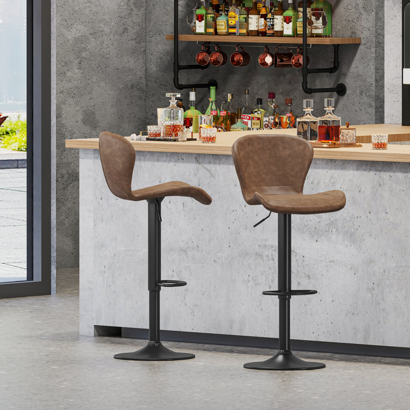 Penellope Swivel Upholstered Adjustable Height Counter Stool Set of 2, Brown