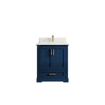 Boston 30 In. W X 22 In. D Single Sink Bathroom Vanity In Navy Blue With Cove Edge Quartz