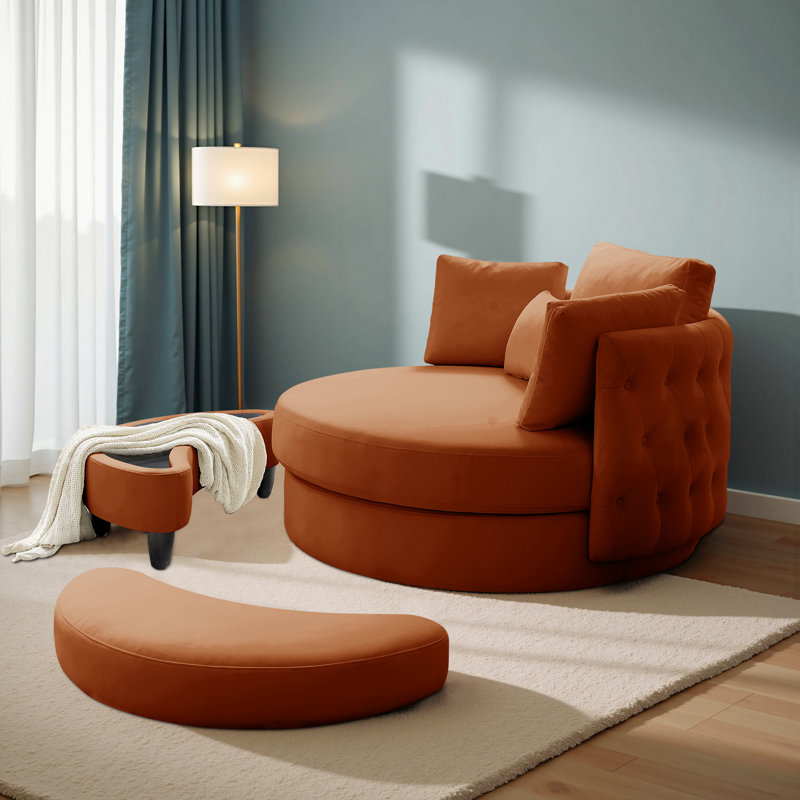 Fauteuil pivotant rembourré capitonné avec repose-pieds, Orange