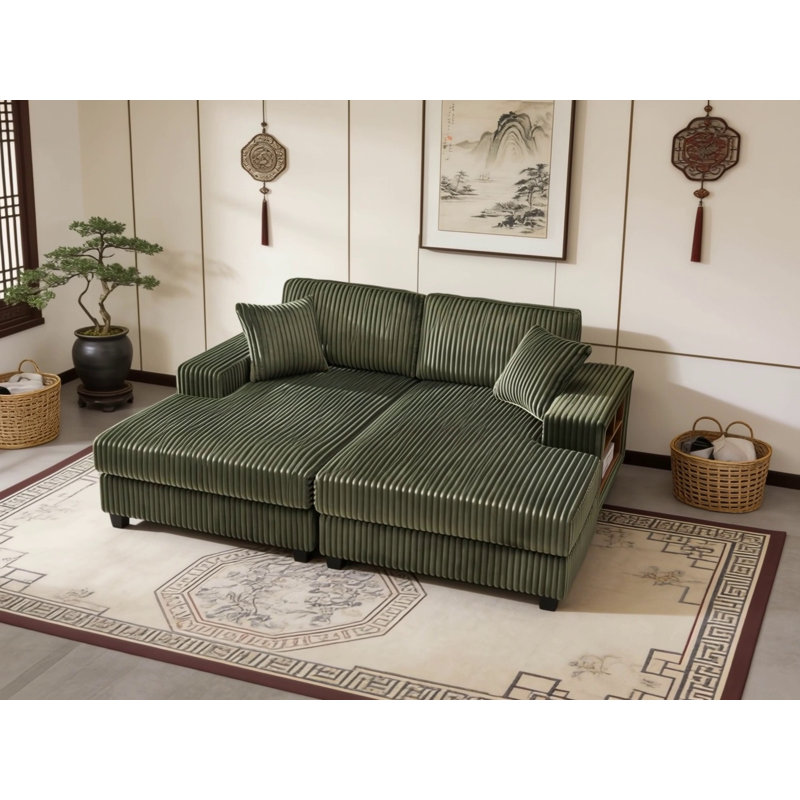 Canapé convertible surdimensionné en velours côtelé, fauteuil-lit moderne moelleux, mobilier de salon double, vert