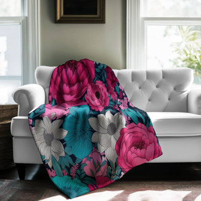 Jeté mauve et bleu sarcelle à motif floral - 1 pièce Premium S