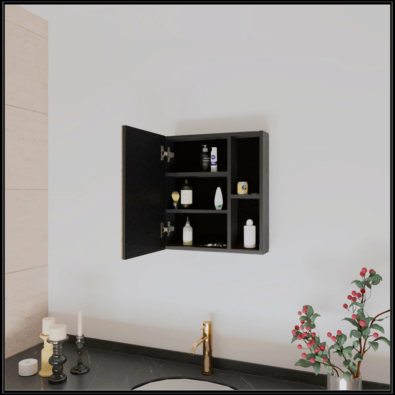 Pharmacie rectangulaire à 1 tablette avec miroir, Noir