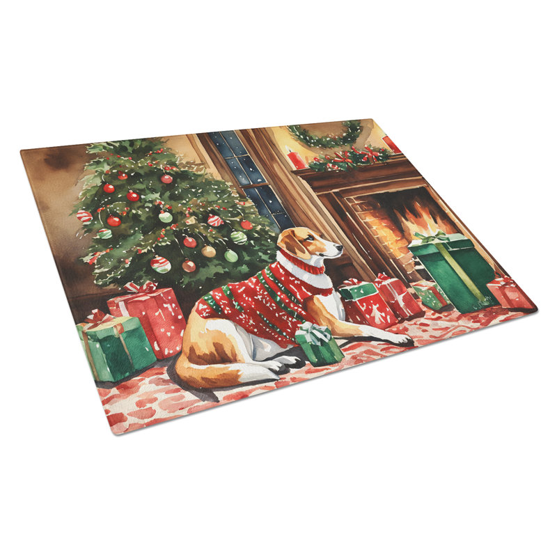 Grande planche à découper en verre American Foxhound Cozy Christmas