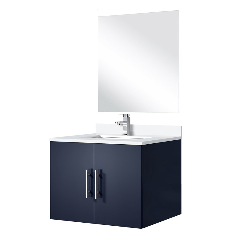 Meuble-lavabo simple bleu marine l 24 po x P 22 po, comptoir en marbre de culture, miroir et robinet de 18 po, durabilité à long terme et résistance aux rayures