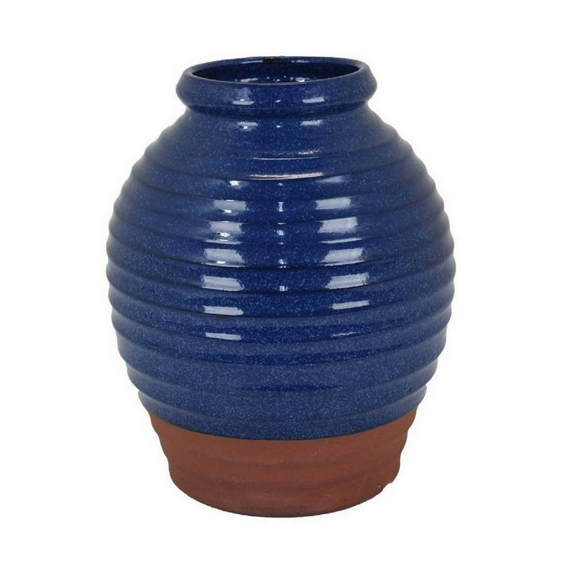 Vase décoratif 15 po Kohl, forme de pot, céramique, finition blanche et brune, Bleu/brun