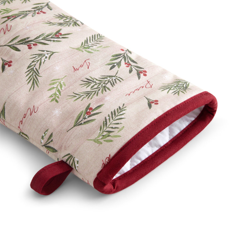 Threadmade Holiday Tree Trimmings  Oven Mitts, Set of 2, Red - 7"W x 13"L