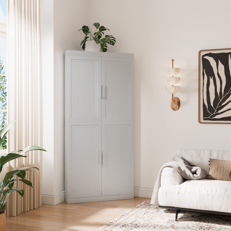 Ensemble de 2 armoires d'appoint de coin blanches avec portes et rangement peu encombrant P 16 po x l 31 po x H 67 po, Blanc
