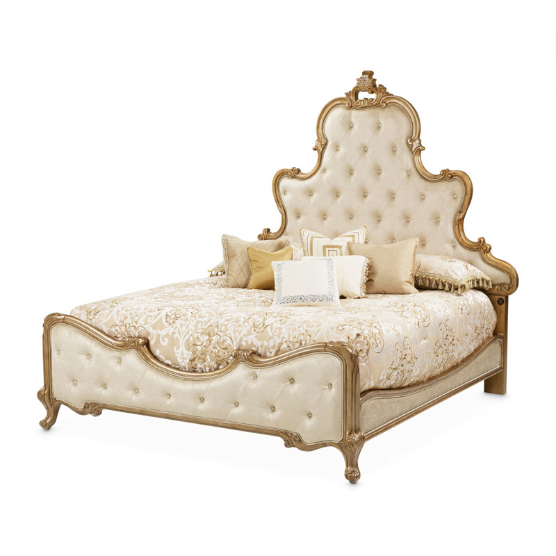 Upholstered Scalloped Bed, Champagne, Queen