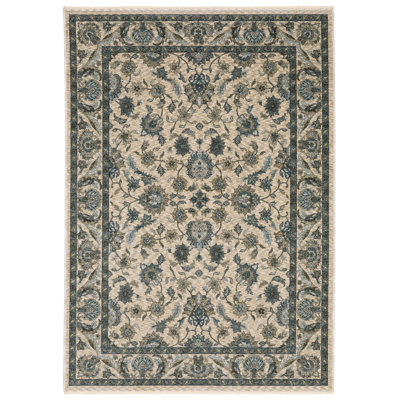 Tapis oriental en polyester tissé à la machine Andreana en beige / bleu / gris