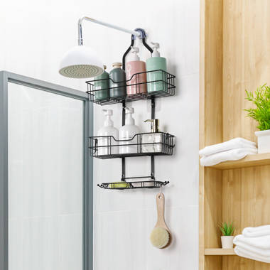 GeekDigg 16 x 8 Stainless Steel Hanging Shower Caddy Basket over Shower  Head with Suction Cups, Hooks, - 3 Tier - Silver