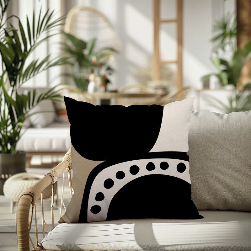 Oreiller carré réversible intérieur / extérieur Tobe Minimalist, H 19 po x l 19 po, Noir/Blanc cassé
