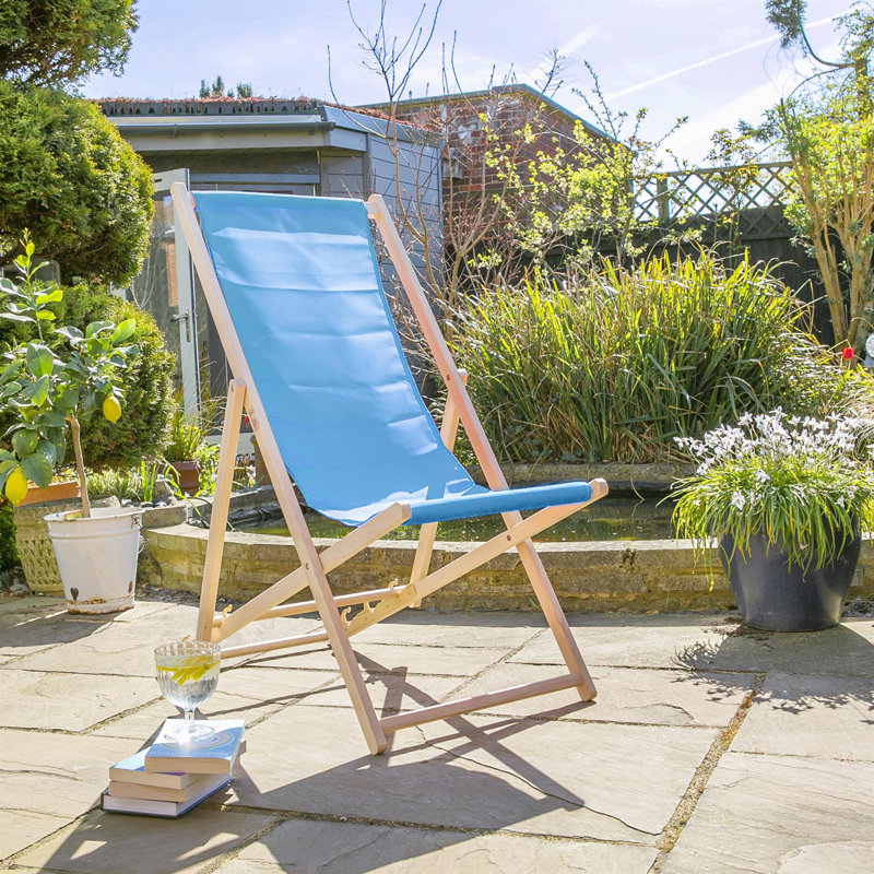 Folding Wooden Deck Chair, Light Blue