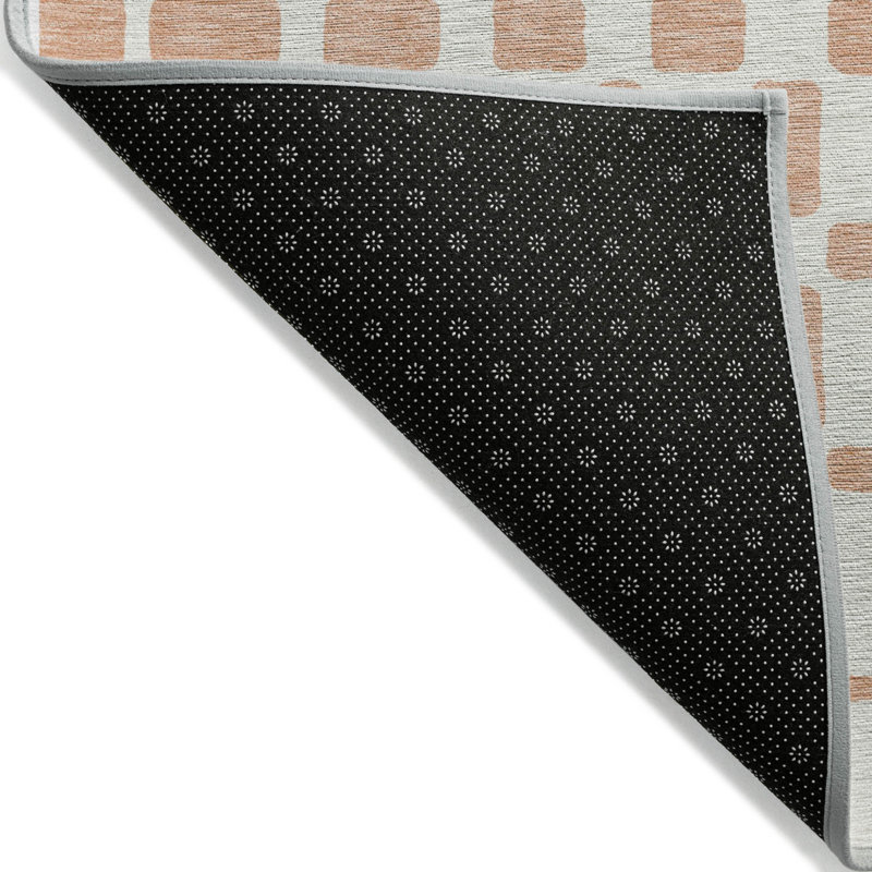 Tapis extérieur lavable géométrique 10 pi x 14 pi pêche et beige