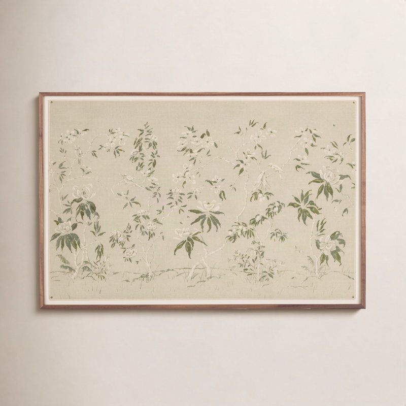 Linen Chinoiserie Painting by Laurel-Dawn Latshaw, 27.5" H x 40" W