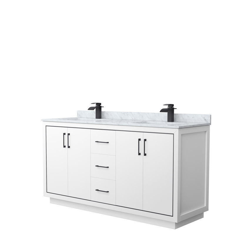 Icon 72" Double Bathroom Vanity Set, White, Satin Bronze, 72"