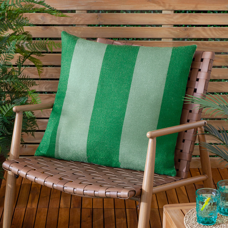 Deck Stripe Indoor / Outdoor Striped Square Cushion, Polyester, Green