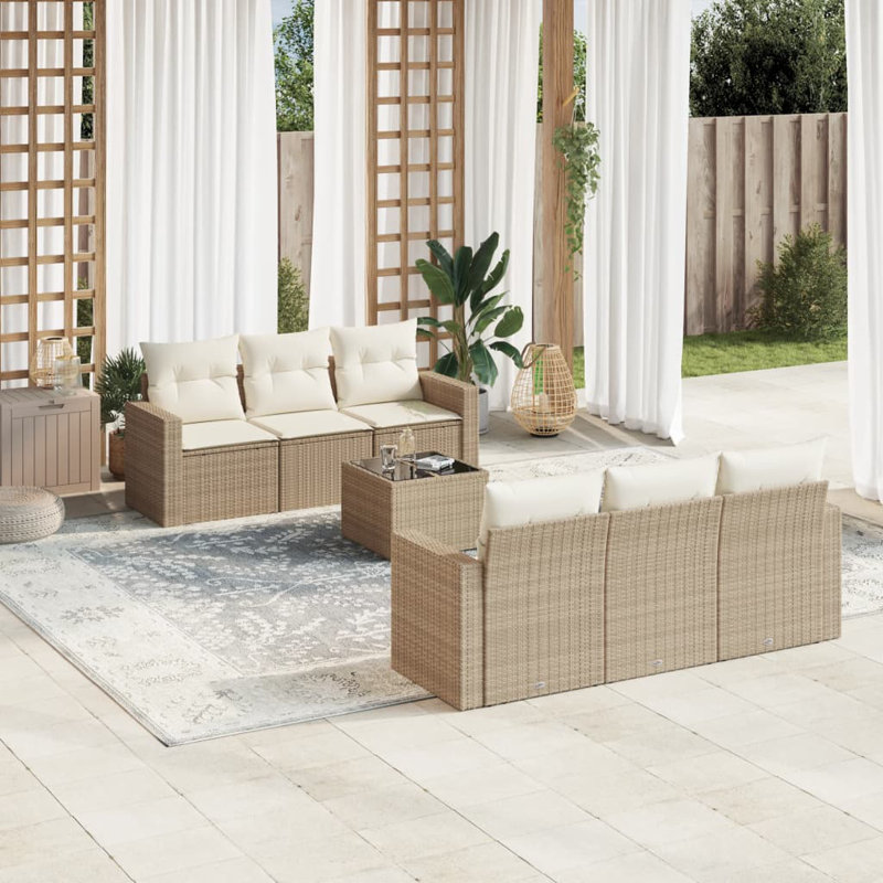 Ensemble de canapé de jardin en rotin PE beige, acier thermolaqué Vidaxl, verre trempé