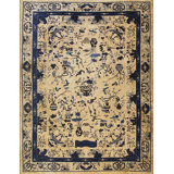 Ivory and Blue Antique Peking Chinese Room Size Area Rug