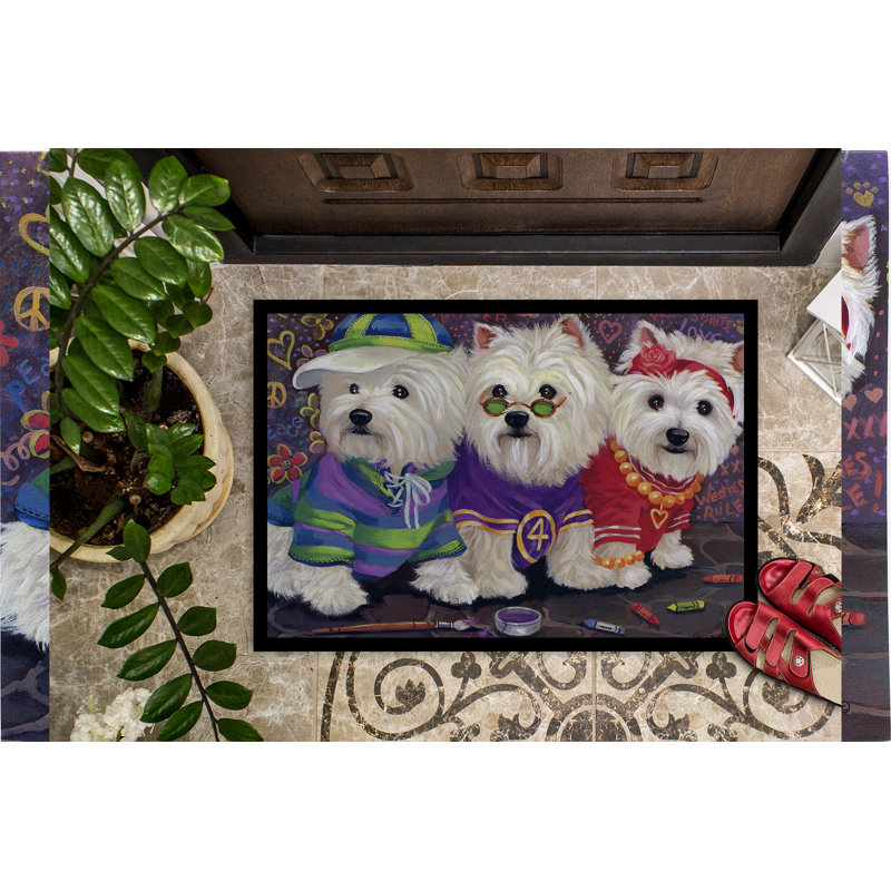 Guerrie Non-Slip Outdoor Doormat, Westie Free Spirits