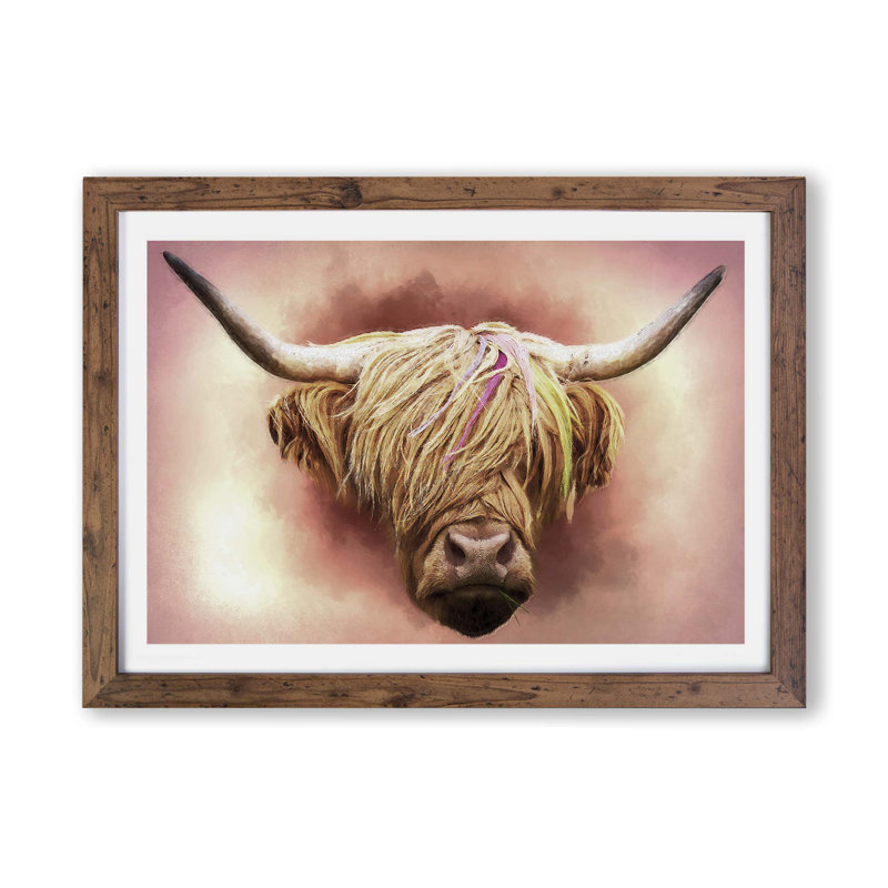 Head Of A Highland Cow by Adam BG - Single Picture Frame Painting, Walnut, 24cm H x 33cm W x 2cm D