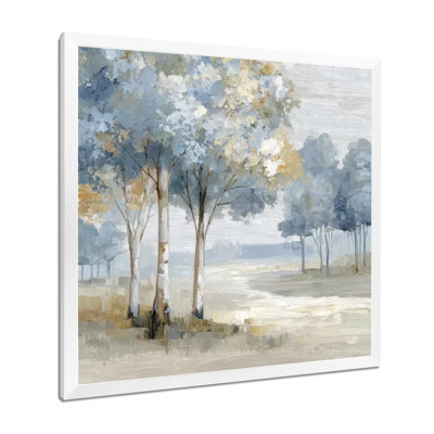 «Sprint Time Floral Trees Forest Dream - Trees», reproduction d'art sur toile bleu nature