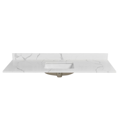 Plateau de meuble-lavabo simple 60 po en quartz avec lavabo - pour remplacement de meuble-lavabo, sans armoire