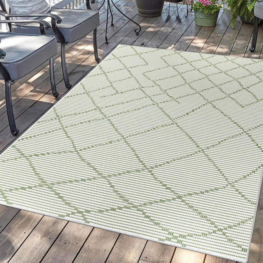 Outdoor Teppich Terrasse Wetterfest Läufer Balkonteppich Grün Raute-Optik für Veranda, Garten, Küche, Bad oder Wohnzimme...