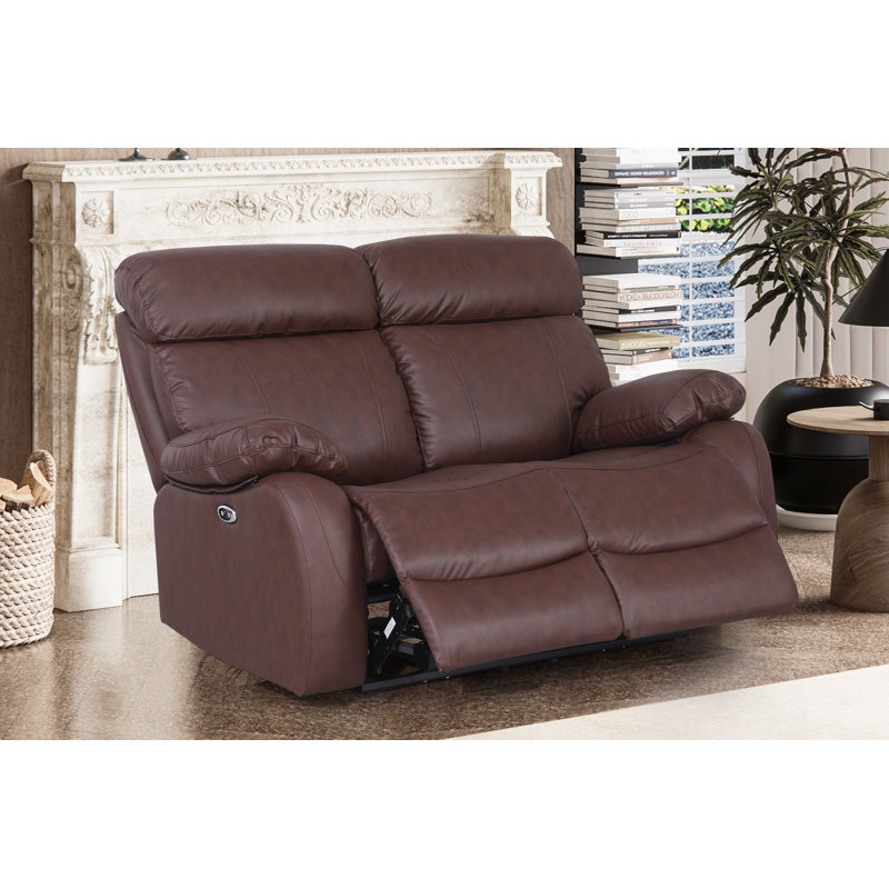 Avshalom 59.8'' Faux Leather Power Reclining Loveseat, Brown Faux Leather