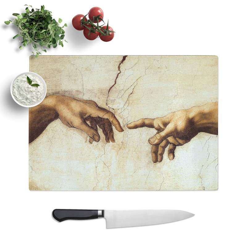 Creation of Adam Hands by Michelangelo Chopping Board, 0.4cm H x 20cm W x 28.5cm L