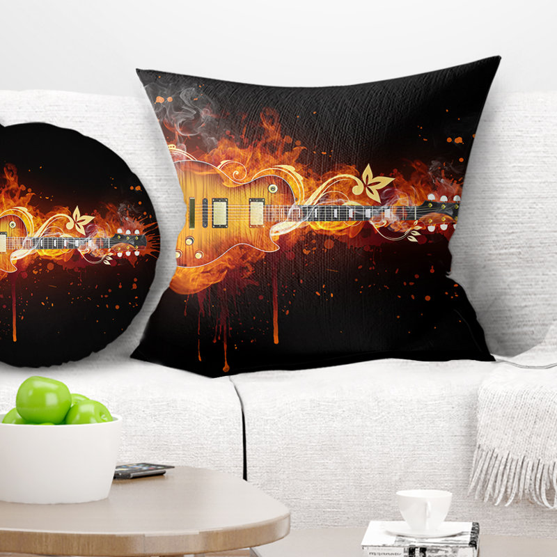 Guitare électrique - Coussin imprimé abstrait, 16 po x 1 po, Coussin décoratif