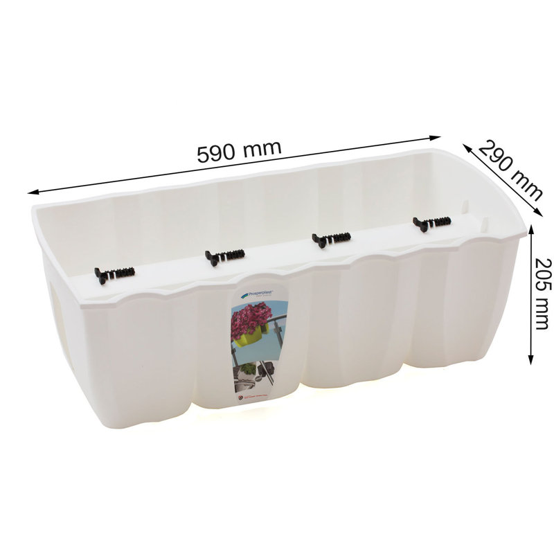Railing Planter, 20.5cm H x 59cm W x 29cm D, White