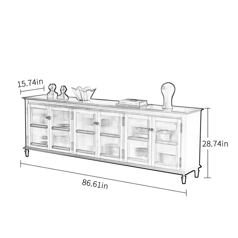 Meuble télé en bois de style médiéval, Noir / brun, H 28,74 po x L 86,61 po x l 15,74 po