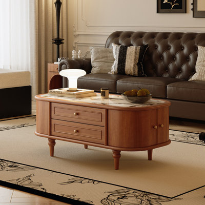 Table basse ovale en bois fritté brun 47,24 "+ bois massif + manufacturé