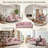 Modern Flared-Arm 3-Seat Sofa, Natural Textured Linen,pink-1080210028