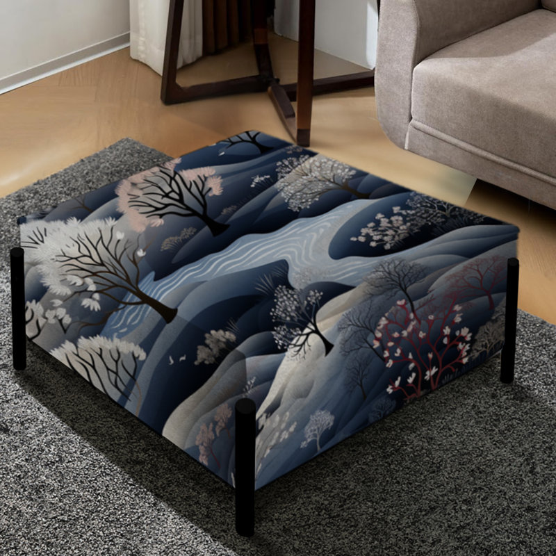 Motif scandinave bleu foncé - Grand repose-pieds carré floral