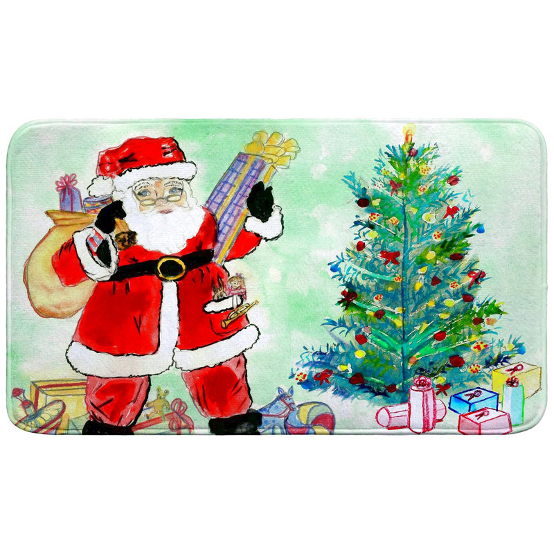 Tapis de bain Père Noël et arbre, Simple - L 18 po x l 30 po