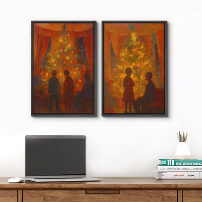 Christmas Wall Art Framed Canvas Print Set of 2 Holiday Wall Decoration