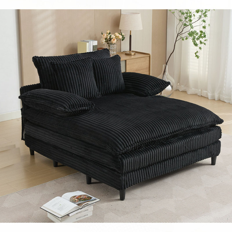 Méridienne rembourrée Corduroy, Noir, noir, noir, noir